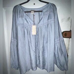 Laura Ashley Pale Blue Boho Button-Front Blouse